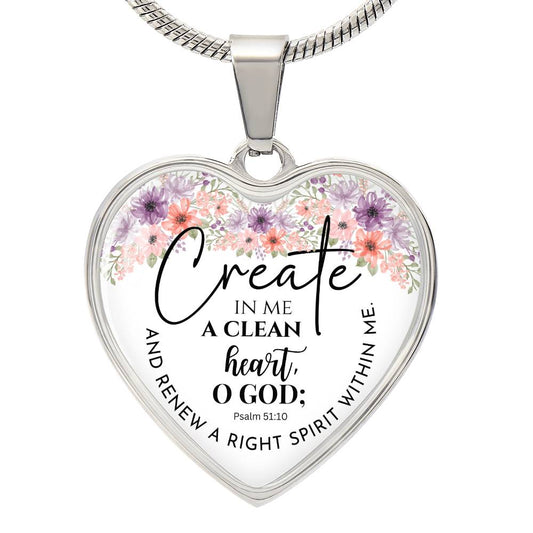 Personalized Create In Me Heart Pendant Necklace, With Optional Customizable Engraving, The Perfect Wedding, Birthday, or Anniversary Gift, Christian Gift, Faith Gift