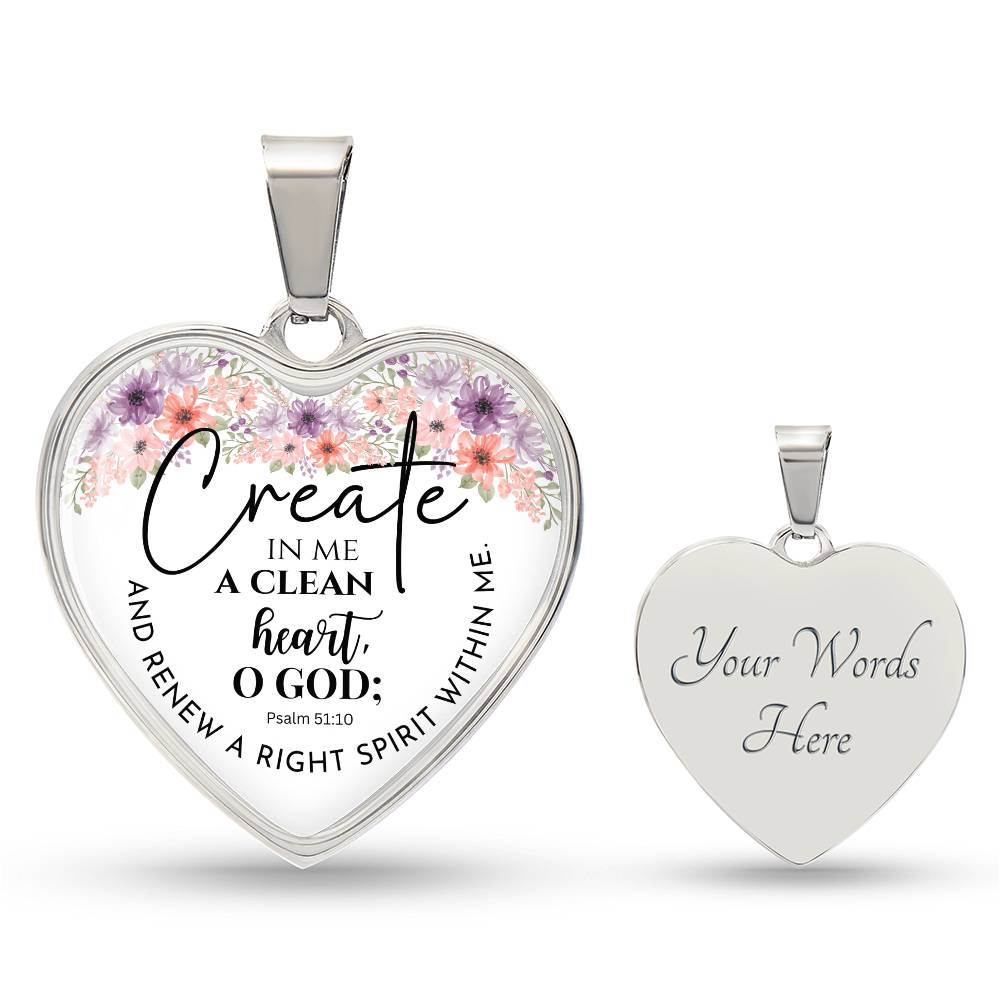 Personalized Create In Me Heart Pendant Necklace, With Optional Customizable Engraving, The Perfect Wedding, Birthday, or Anniversary Gift, Christian Gift, Faith Gift