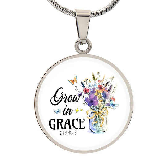 Personalized Grow In Grace Circle Pendant Necklace, With Optional Customizable Engraving, The Perfect Wedding, Birthday, or Anniversary Gift For Wife, Girlfriend, Christian Gift, Faith Gift