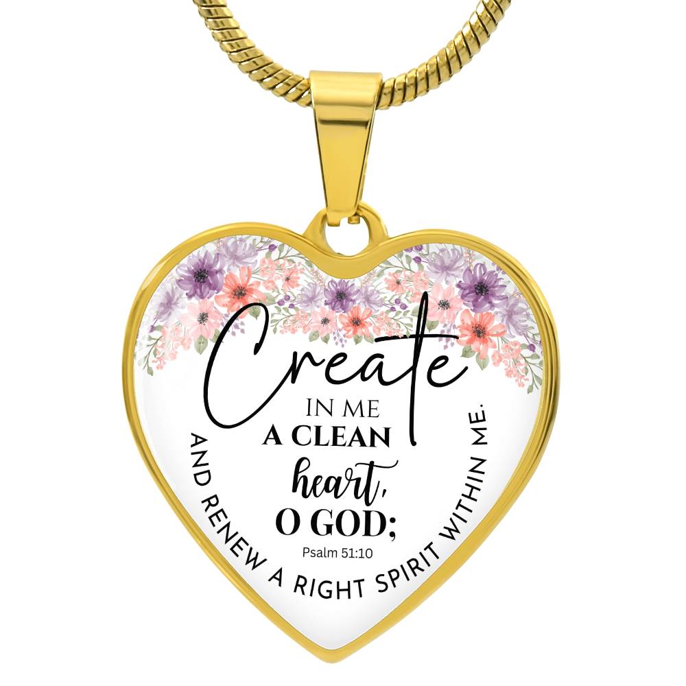 Personalized Create In Me Heart Pendant Necklace, With Optional Customizable Engraving, The Perfect Wedding, Birthday, or Anniversary Gift, Christian Gift, Faith Gift