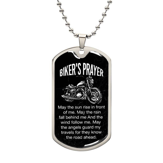 Personalized Biker's Prayer Dog Tag Necklace, With Optional Customizable Engraving, The Perfect For Bikers, Christian Gift, Faith Gift Christian Gift, Faith Gift