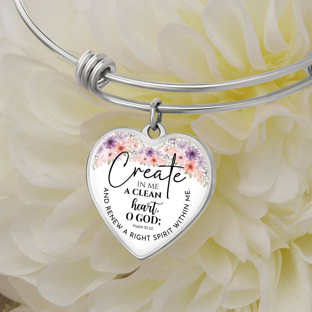 Personalized Create In Me Heart Bangle Bracelet, With Optional Customizable Engraving, The Perfect Wedding, Birthday, Mother's Day, or Anniversary Gift, Christian Gift, Faith Gift