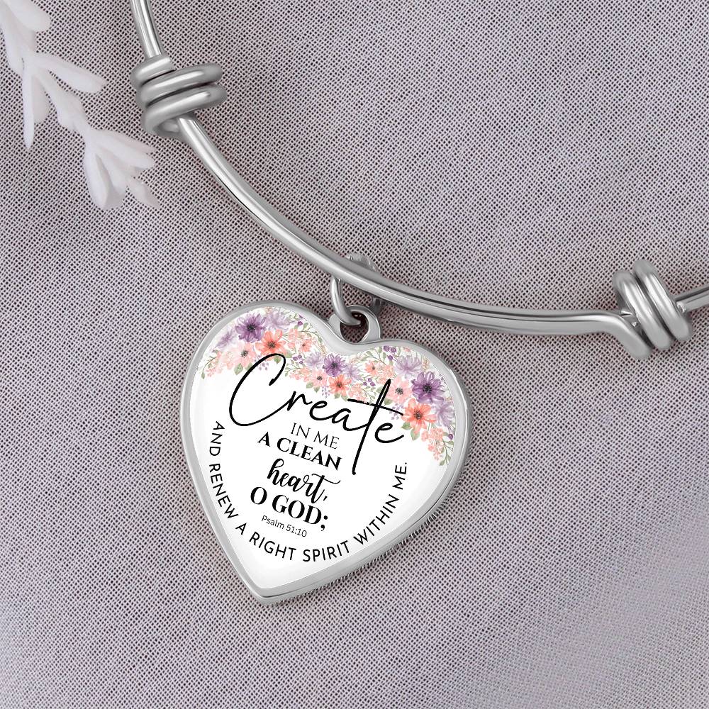 Personalized Create In Me Heart Bangle Bracelet, With Optional Customizable Engraving, The Perfect Wedding, Birthday, Mother's Day, or Anniversary Gift, Christian Gift, Faith Gift