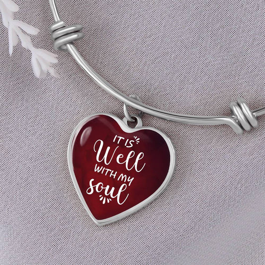 Personalized It Is Well Heart Bangle Bracelet, With Optional Customizable Engraving, The Perfect Wedding, Birthday, or Anniversary Gift, Christian Gift, Faith Gift