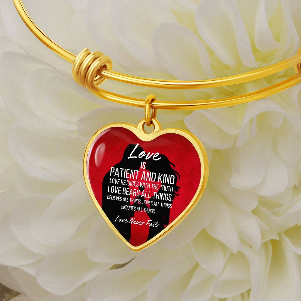 Personalized Love Is Heart Bangle Bracelet, With Optional Customizable Engraving, The Perfect Wedding, Birthday, or Anniversary Gift, Christian Gift, Faith Gift