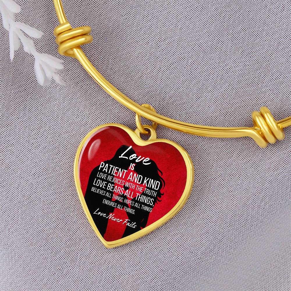 Personalized Love Is Heart Bangle Bracelet, With Optional Customizable Engraving, The Perfect Wedding, Birthday, or Anniversary Gift, Christian Gift, Faith Gift