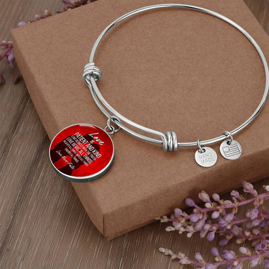 Personalized Love Is Circle Bangle Bracelet, With Optional Customizable Engraving, The Perfect Wedding, Birthday, or Anniversary Gift, Christian Gift, Faith Gift