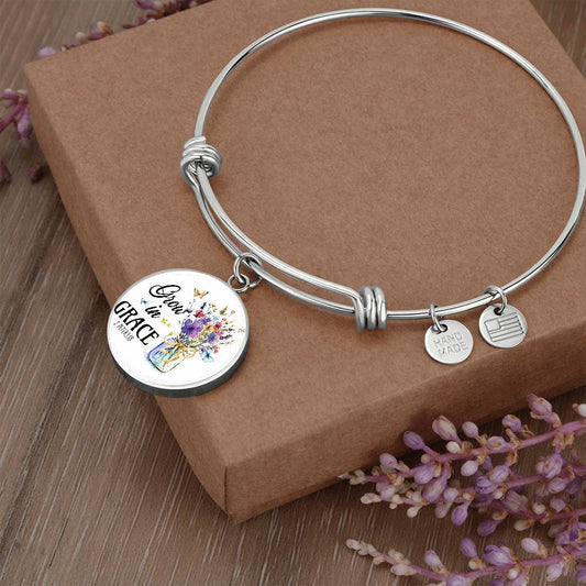 Personalized Grow In Grace Circle Bangle Bracelet, With Optional Customizable Engraving, The Perfect Wedding, Birthday, or Anniversary Gift For Wife, Girlfriend, Christian Gift, Faith Gift