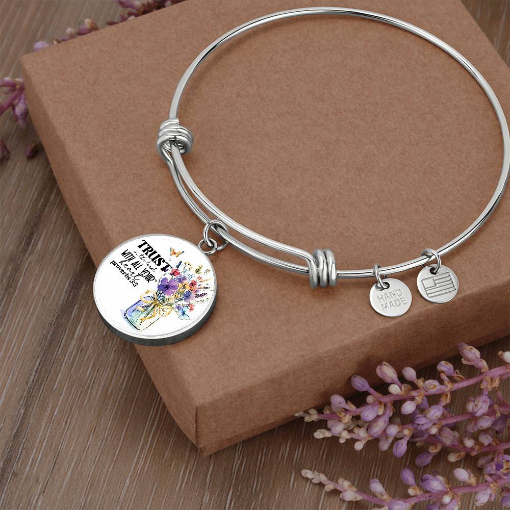 Personalized Trust In God Circle Bangle Bracelet, With Optional Customizable Engraving, The Perfect Wedding, Birthday, Mother's Day, or Anniversary Gift, Christian Gift, Faith Gift